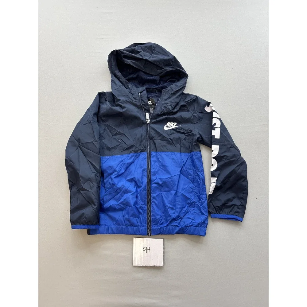 Nike Boys Windbreaker Jacket Navy Royal Blue Just Do It Hooded Size S 5-6 YRS